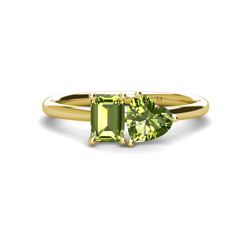 Esther Emerald & Heart Shape Peridot 2 Stone Duo Ring 