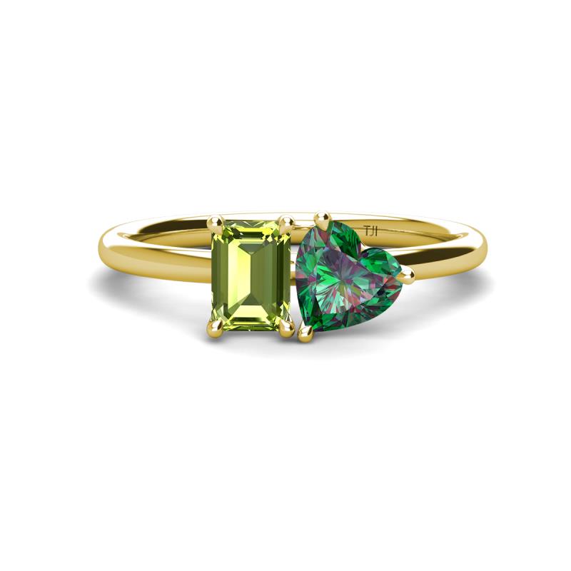 Esther Emerald Shape Peridot & Heart Shape Lab Created Alexandrite 2 Stone Duo Ring 