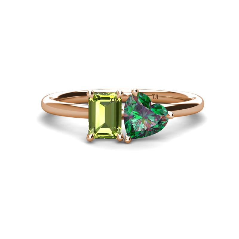 Esther Emerald Shape Peridot & Heart Shape Lab Created Alexandrite 2 Stone Duo Ring 