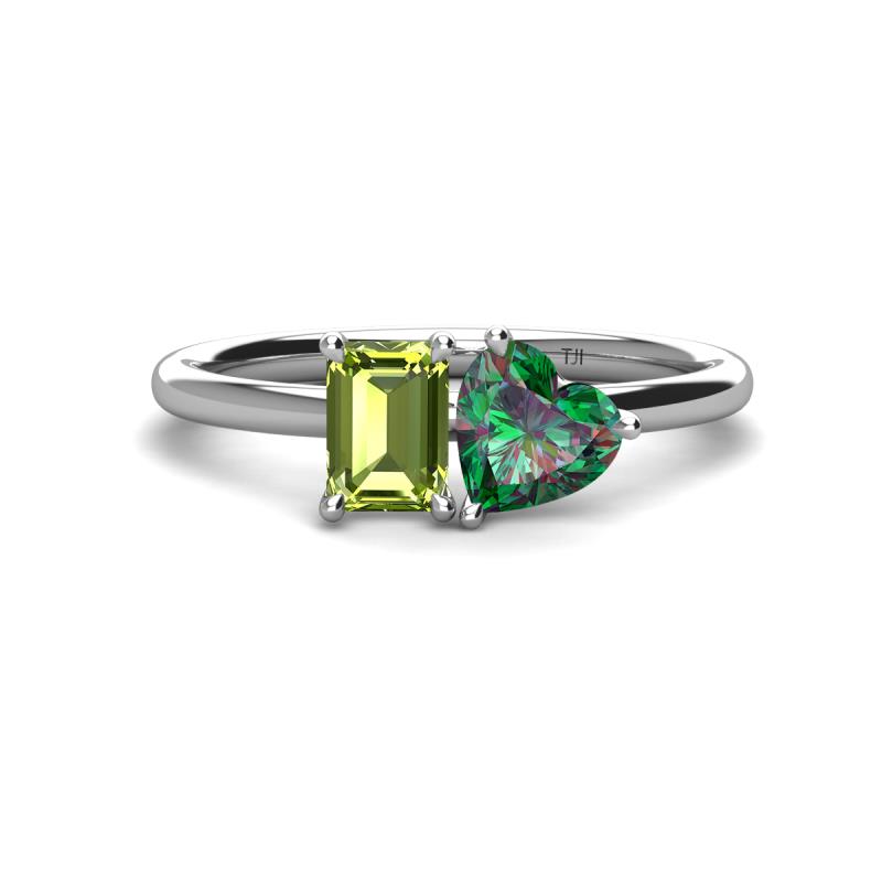 Esther Emerald Shape Peridot & Heart Shape Lab Created Alexandrite 2 Stone Duo Ring 