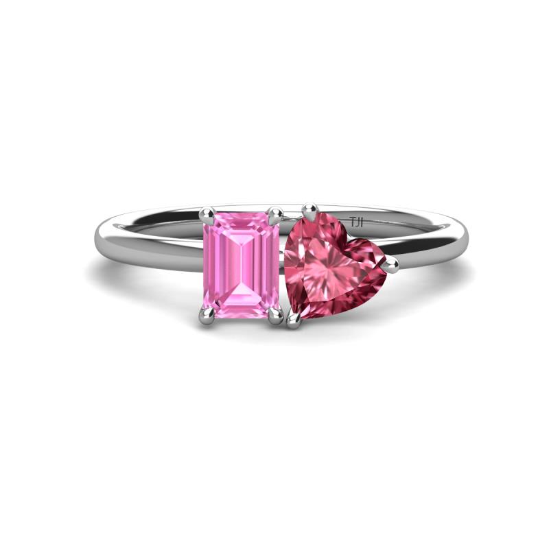 Esther Emerald Shape Pink Sapphire & Heart Shape Pink Tourmaline 2 Stone Duo Ring 
