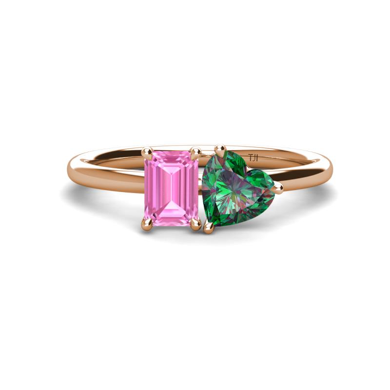 Esther Emerald Shape Pink Sapphire & Heart Shape Lab Created Alexandrite 2 Stone Duo Ring 