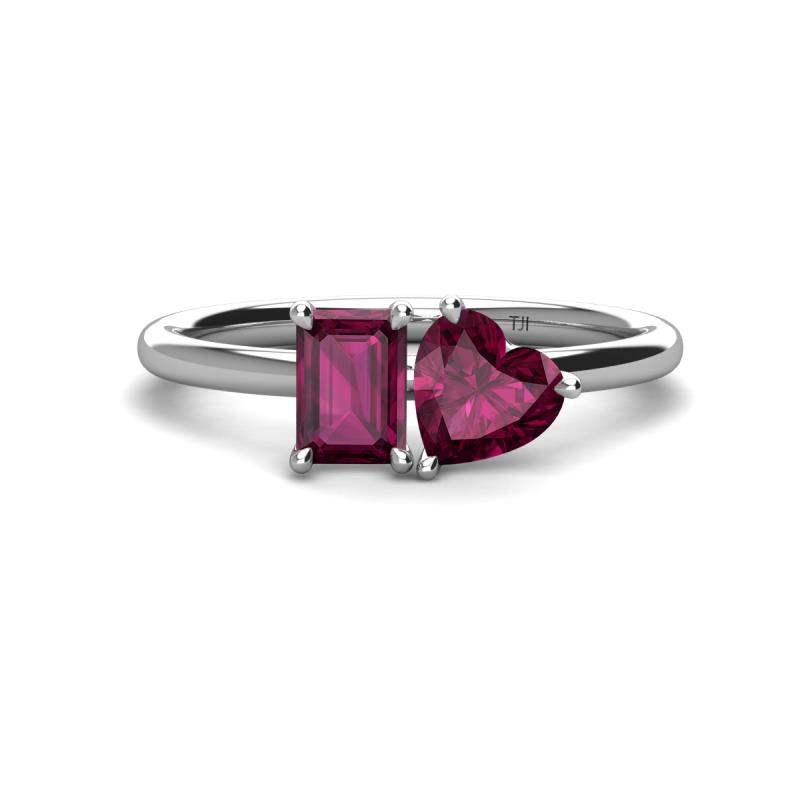 Esther Emerald & Heart Shape Rhodolite Garnet 2 Stone Duo Ring 