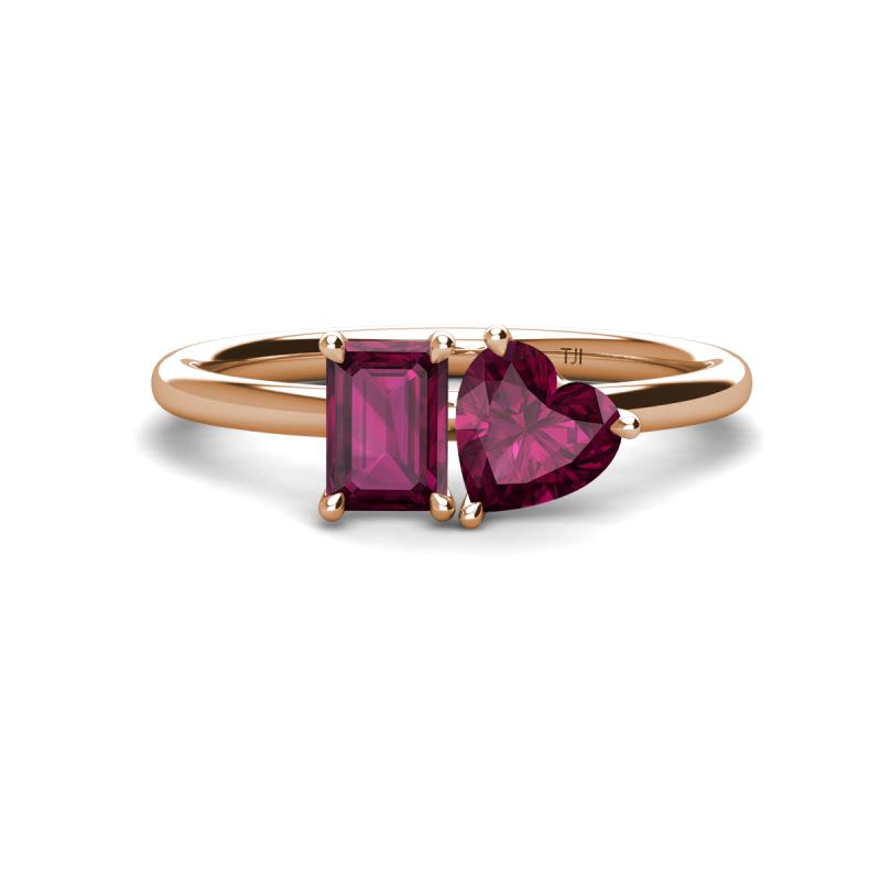 Esther Emerald & Heart Shape Rhodolite Garnet 2 Stone Duo Ring 