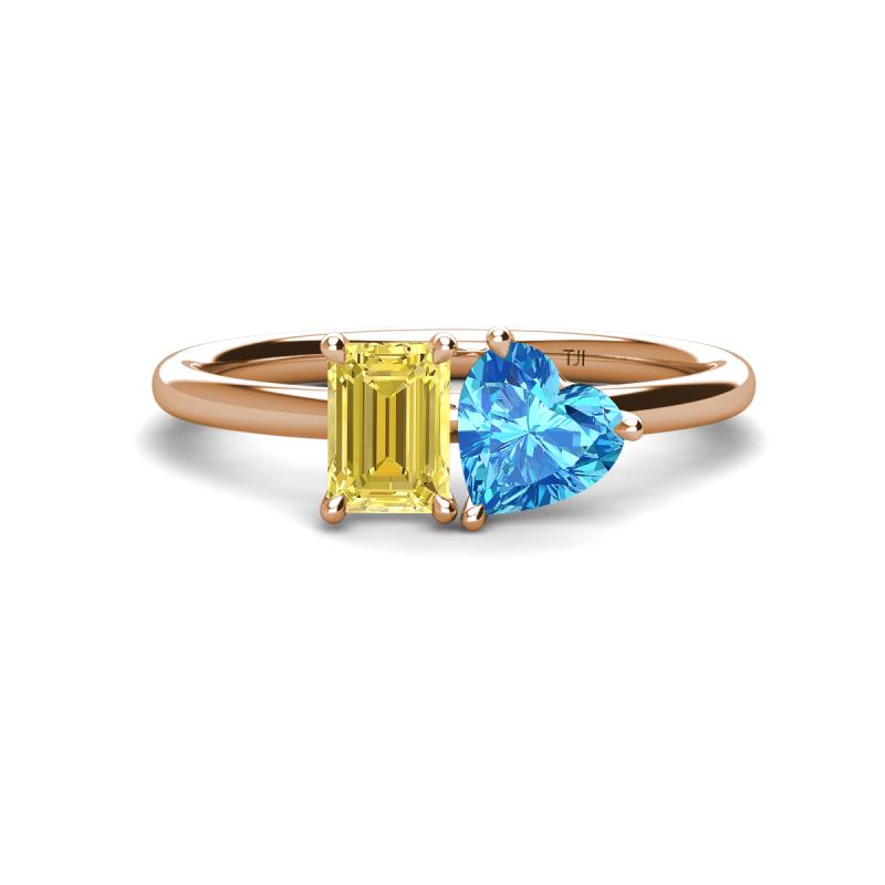 Esther Emerald Shape Lab Created Yellow Sapphire & Heart Shape Blue Topaz 2 Stone Duo Ring 
