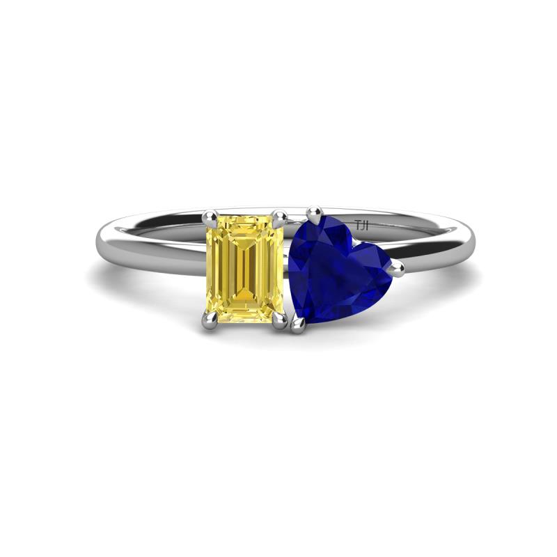 Esther Emerald Shape Lab Created Yellow Sapphire & Heart Shape Lab Created Blue Sapphire 2 Stone Duo Ring 