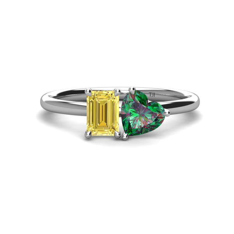 Esther Emerald Shape Lab Created Yellow Sapphire & Heart Shape Lab Created Alexandrite 2 Stone Duo Ring 