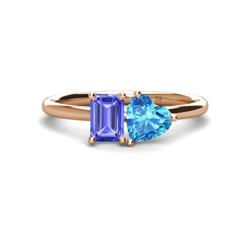 Esther Emerald Shape Tanzanite & Heart Shape Blue Topaz 2 Stone Duo Ring 
