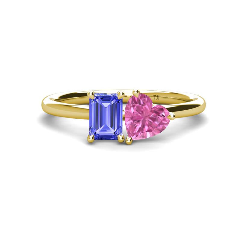 Esther Emerald Shape Tanzanite & Heart Shape Pink Sapphire 2 Stone Duo Ring 