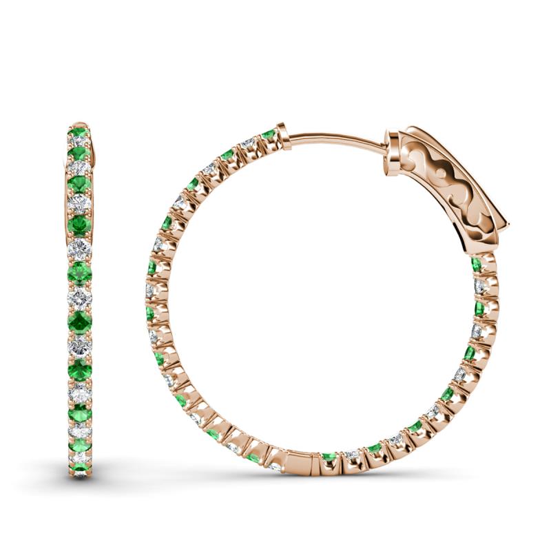 Melissa 3.08 ctw (2.30 mm) Inside Outside Round Green Garnet and Natural Diamond Eternity Hoop Earrings 