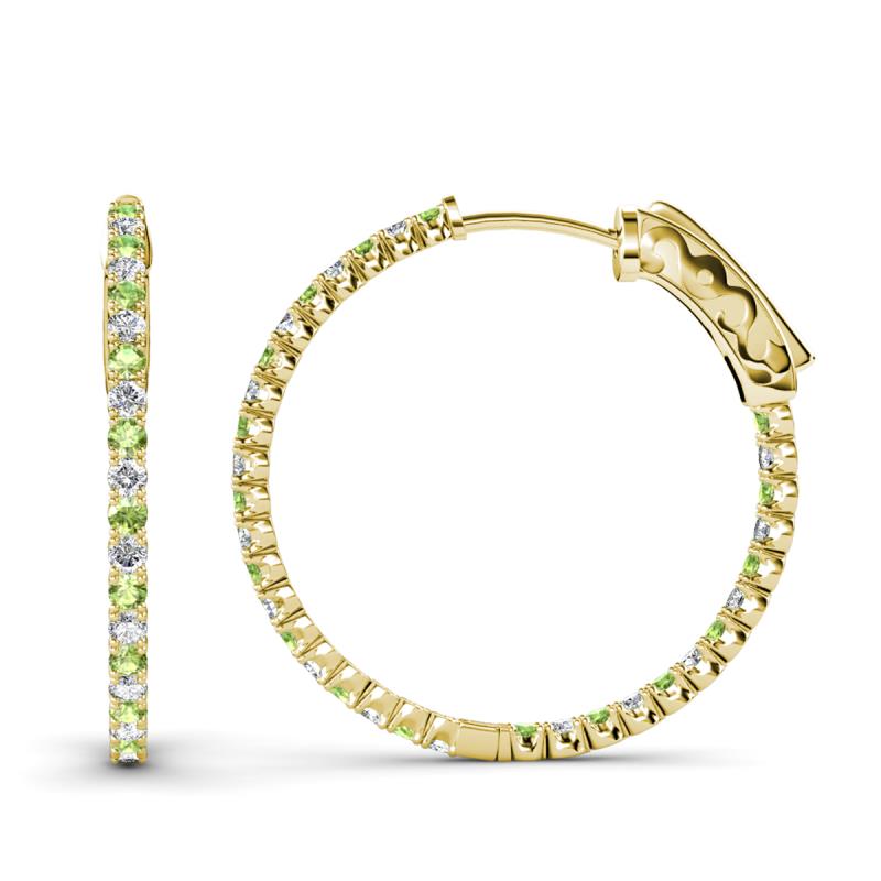 Melissa 2.85 ctw (2.30 mm) Inside Outside Round Peridot and Natural Diamond Eternity Hoop Earrings 