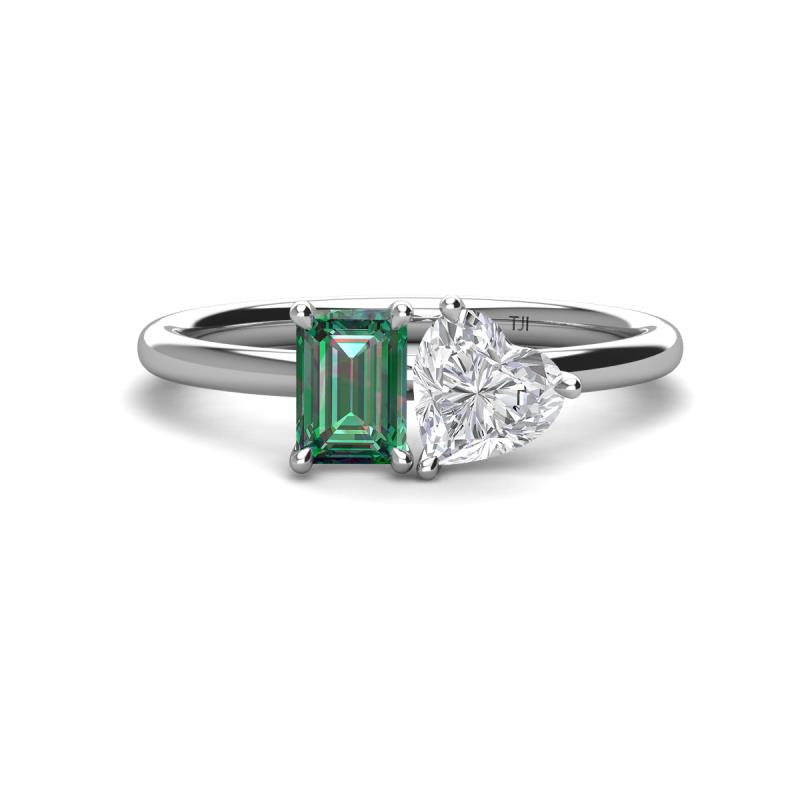 Esther Emerald & Heart Shape Created Alexandrite & Created White Sapphire 2 Stone Duo Ring 