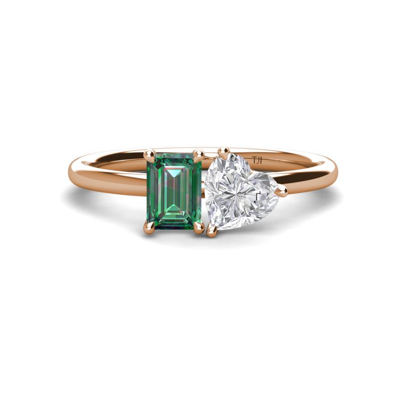 Esther Emerald & Heart Shape Created Alexandrite & Created White Sapphire 2 Stone Duo Ring 