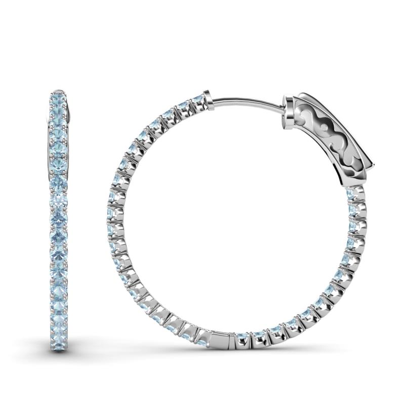 Melissa 1.80 ctw (2.30 mm) Inside Outside Round Aquamarine Eternity Hoop Earrings 