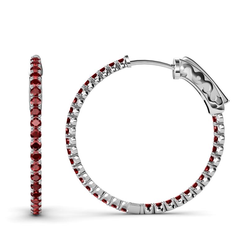 Melissa 3.15 ctw (2.30 mm) Inside Outside Round Red Garnet Eternity Hoop Earrings 