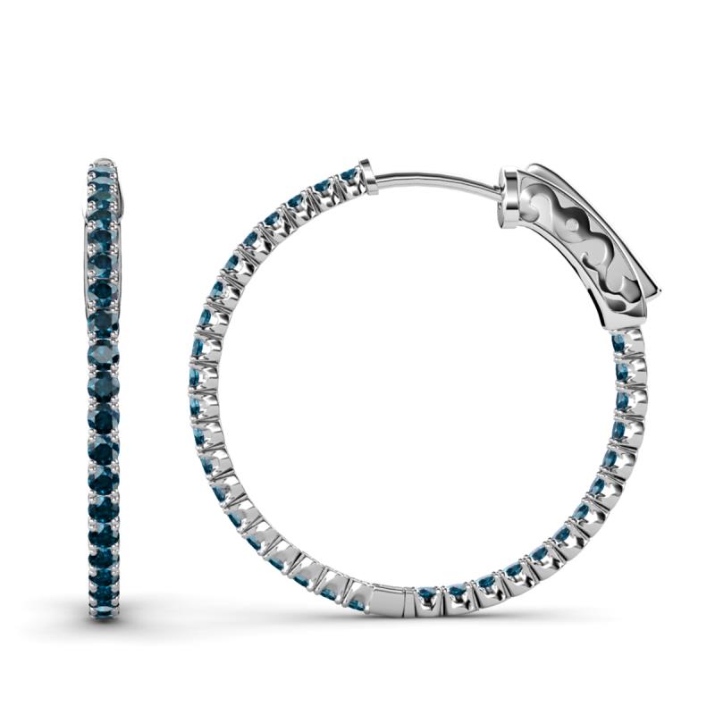Melissa 3.00 ctw (2.30 mm) Inside Outside Round Blue Diamond Eternity Hoop Earrings 