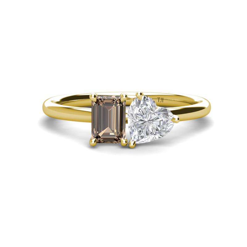 Esther Emerald Shape Smoky Quartz & Heart Shape Lab Created White Sapphire 2 Stone Duo Ring 