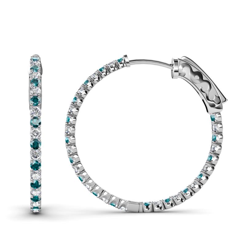 Melissa 2.85 ctw (2.30 mm) Inside Outside Round London Blue Topaz and Natural Diamond Eternity Hoop Earrings 
