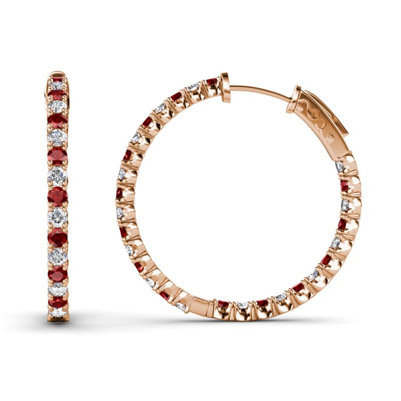 Melissa 1.47 ctw (2.00 mm) Inside Outside Round Red Garnet and Natural Diamond Eternity Hoop Earrings 