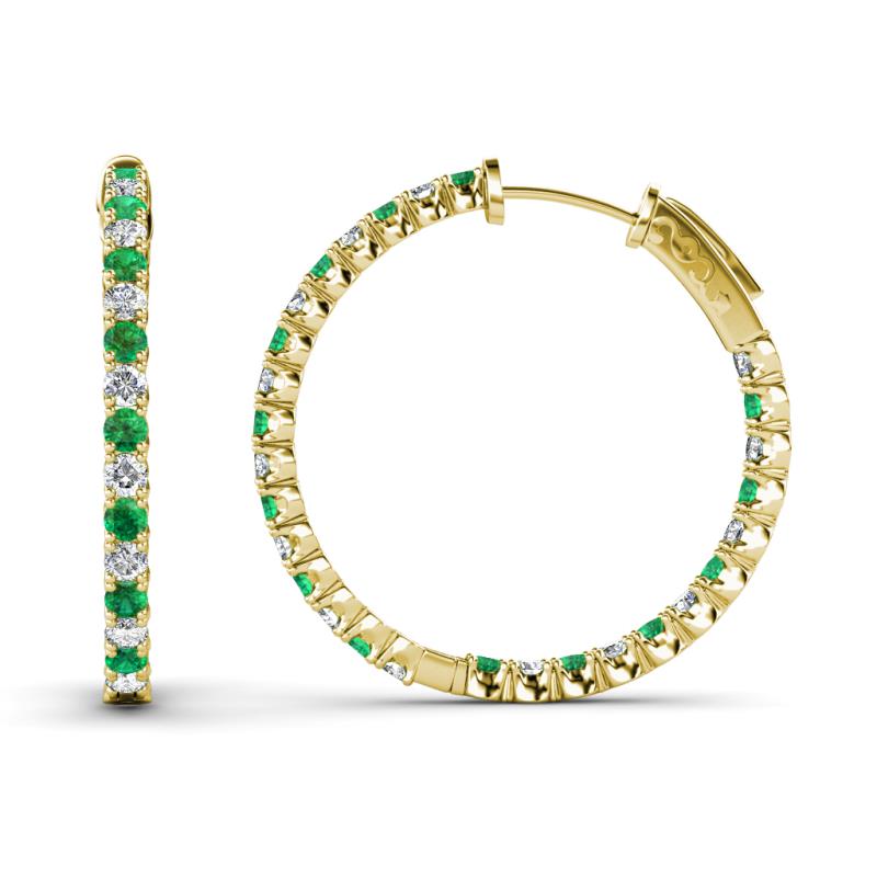 Melissa 1.21 ctw (2.00 mm) Inside Outside Round Emerald and Natural Diamond Eternity Hoop Earrings 