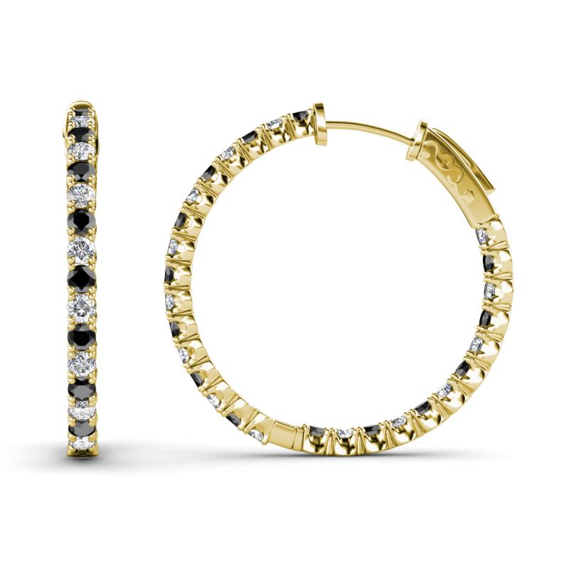 Melissa 1.35 ctw (2.00 mm) Inside Outside Round Black Diamond and Natural Diamond Eternity Hoop Earrings 