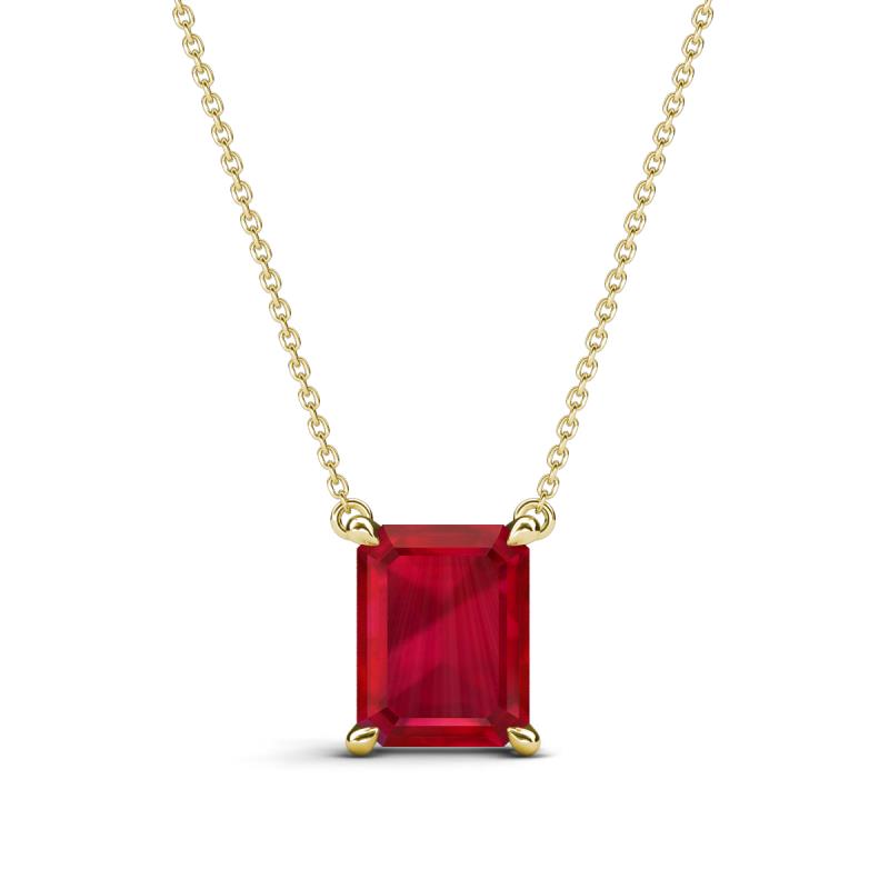 Athena 2.95 ct Created Ruby Emerald Shape (9x7 mm) Solitaire Pendant Necklace 