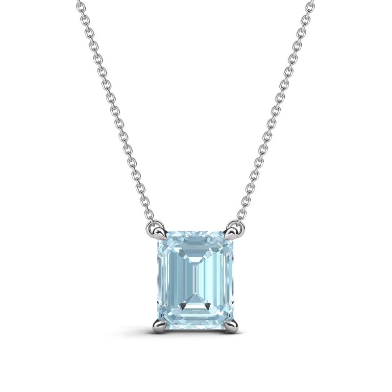 Athena 2.00 ct Aquamarine Emerald Shape (9x7 mm) Solitaire Pendant Necklace 