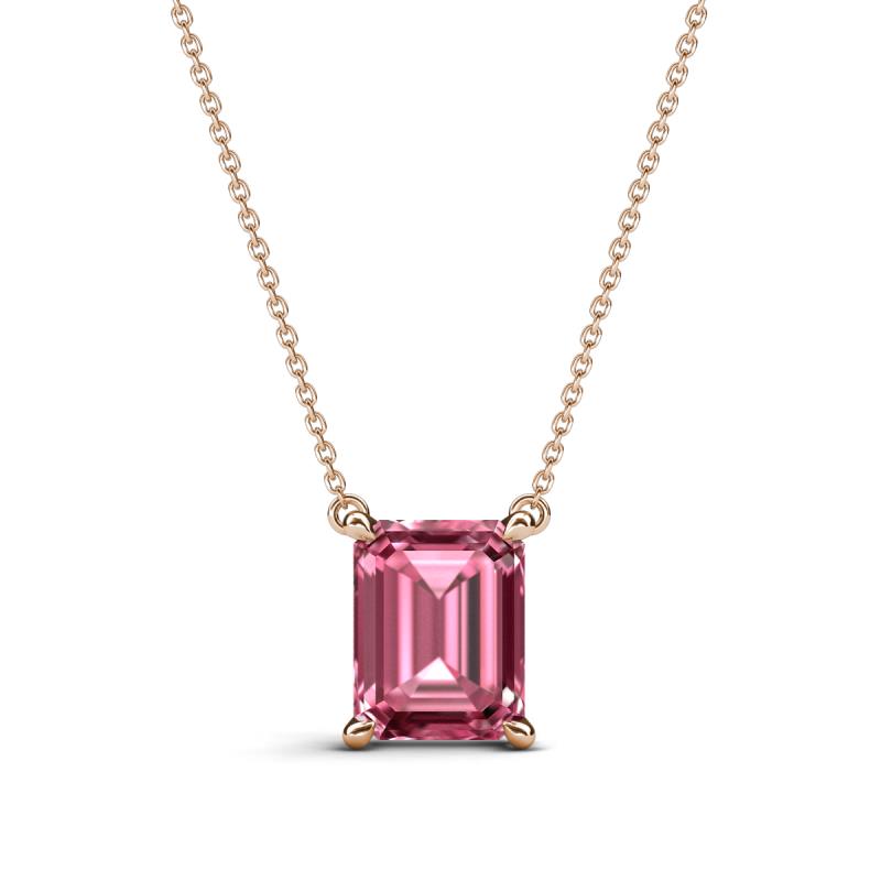 Athena 2.85 ct Pink Tourmaline Emerald Shape (9x7 mm) Solitaire Pendant Necklace 