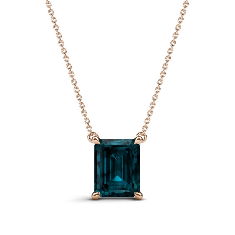 Athena 3.00 ct London Blue Topaz Emerald Shape (9x7 mm) Solitaire Pendant Necklace 