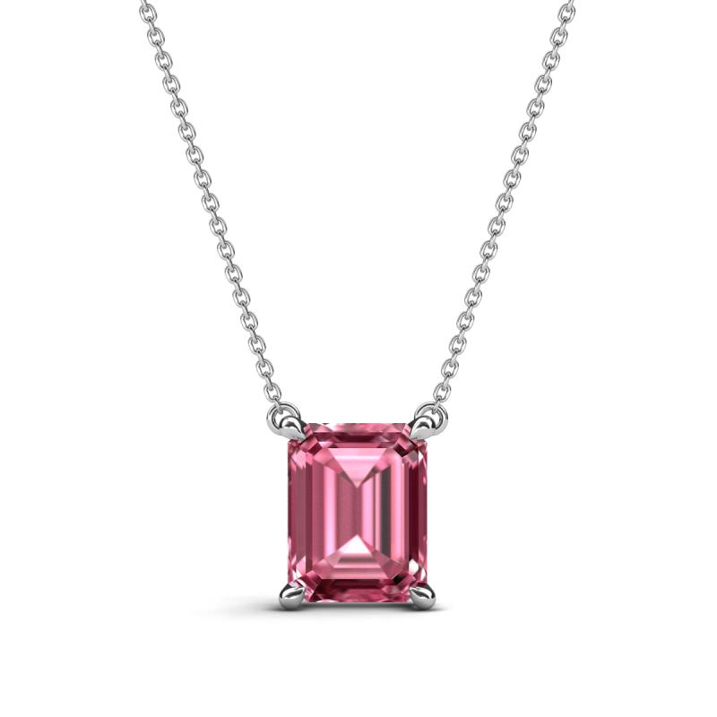 Athena 2.85 ct Pink Tourmaline Emerald Shape (9x7 mm) Solitaire Pendant Necklace 