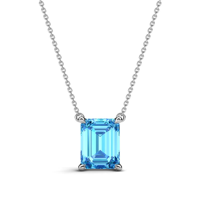 Athena 2.00 ct Blue Topaz Emerald Shape (9x7 mm) Solitaire Pendant Necklace 