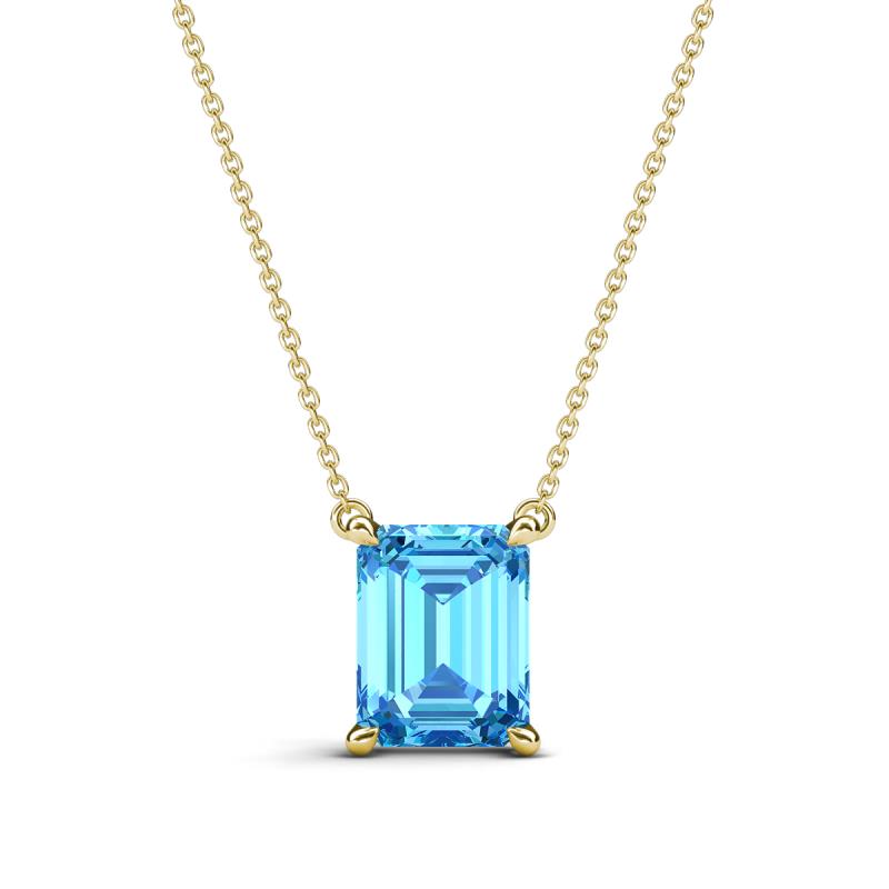 Athena 2.00 ct Blue Topaz Emerald Shape (9x7 mm) Solitaire Pendant Necklace 