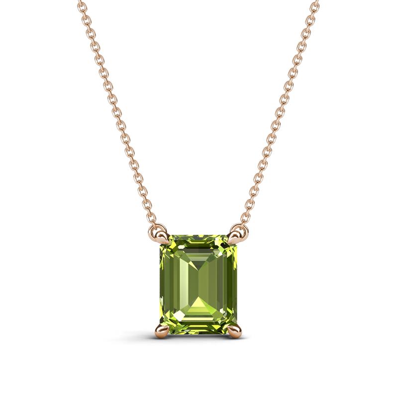 Athena 2.45 ct Peridot Emerald Shape (9x7 mm) Solitaire Pendant Necklace 
