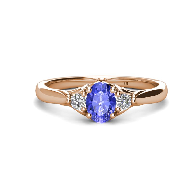 Gianna 7x5 mm Oval Shape Tanzanite and Round Diamond Three Stone Engagement Ring 