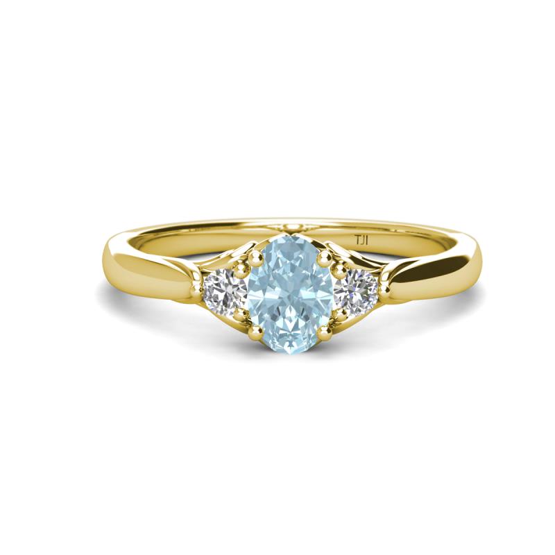 Gianna 7x5 mm Oval Shape Aquamarine and Round Diamond Three Stone Engagement Ring 