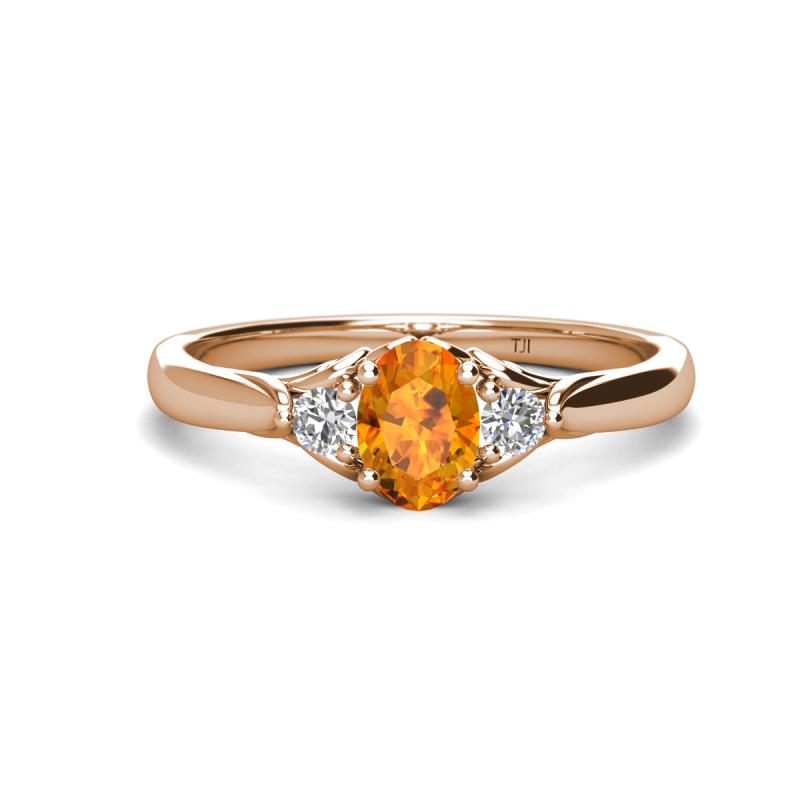Gianna 7x5 mm Oval Shape Citrine and Round Diamond Three Stone Engagement Ring 