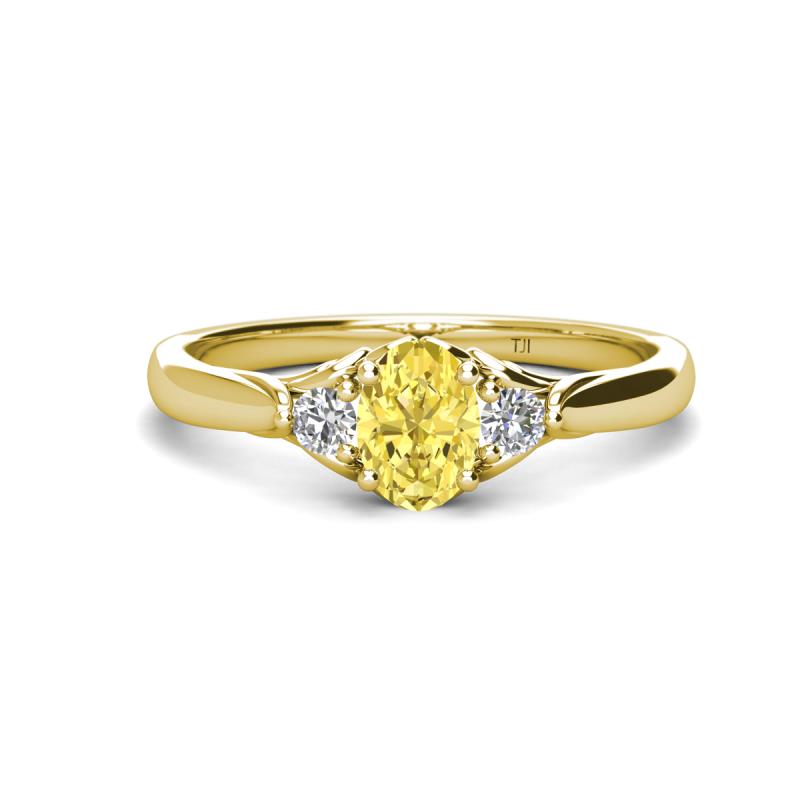Gianna 7x5 mm Oval Shape Yellow Sapphire and Round Diamond Three Stone Engagement Ring 