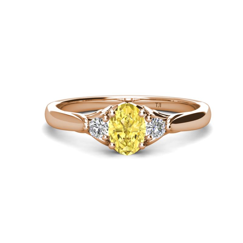 Gianna 7x5 mm Oval Shape Yellow Sapphire and Round Diamond Three Stone Engagement Ring 