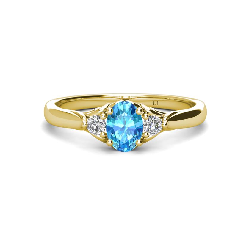 Gianna 7x5 mm Oval Shape Blue Topaz and Round Diamond Three Stone Engagement Ring 