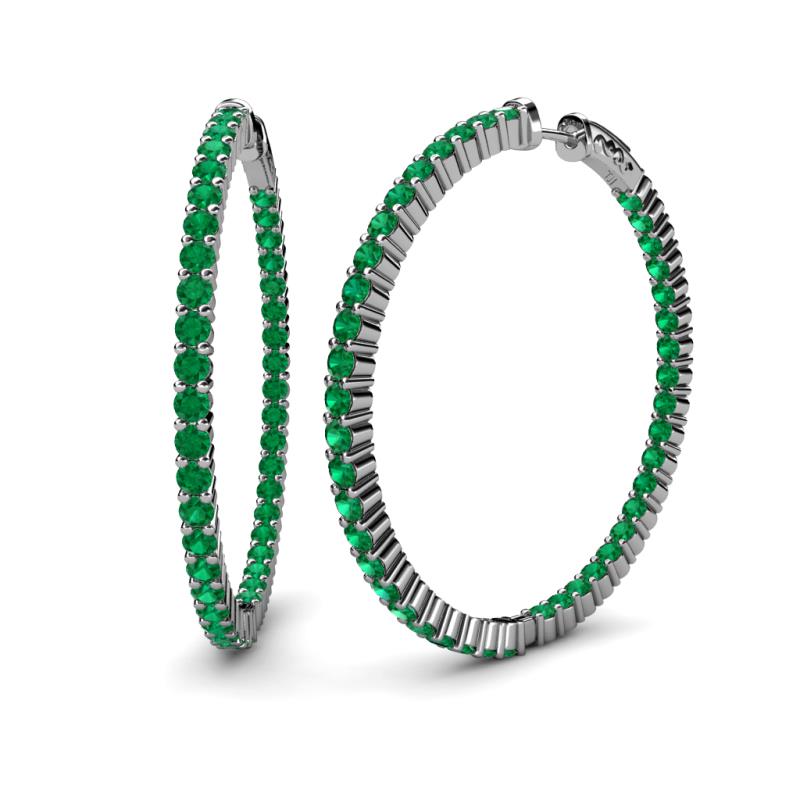 Carisa 4.73 ctw (2.70 mm) Inside Outside Round Emerald Eternity Hoop Earrings 