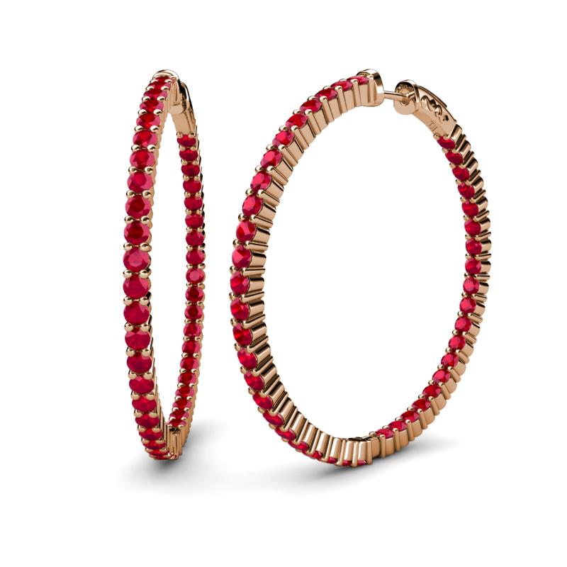 Carisa 6.45 ctw (2.70 mm) Inside Outside Round Ruby Eternity Hoop Earrings 
