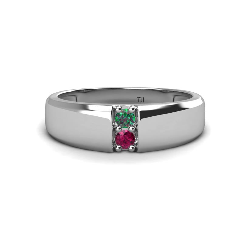 Ethan 3.00 mm Round Lab Created Alexandrite and Rhodolite Garnet 2 Stone Men Wedding Ring 