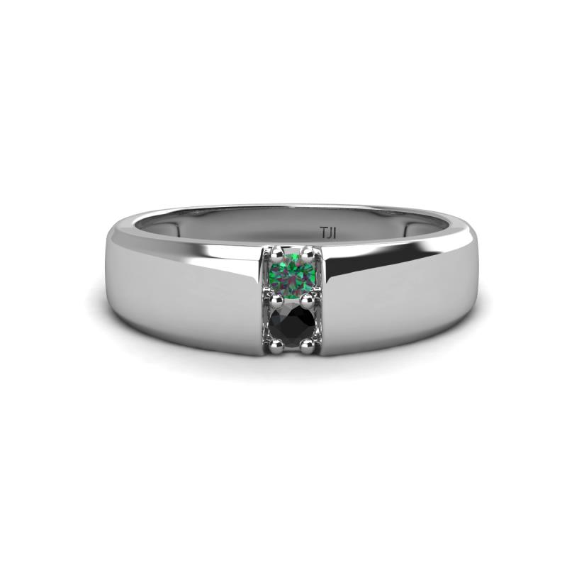 Ethan 3.00 mm Round Lab Created Alexandrite and Black Diamond 2 Stone Men Wedding Ring 