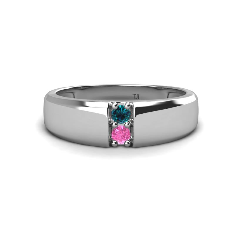 Ethan 3.00 mm Round Blue Diamond and Pink Sapphire 2 Stone Men Wedding Ring 