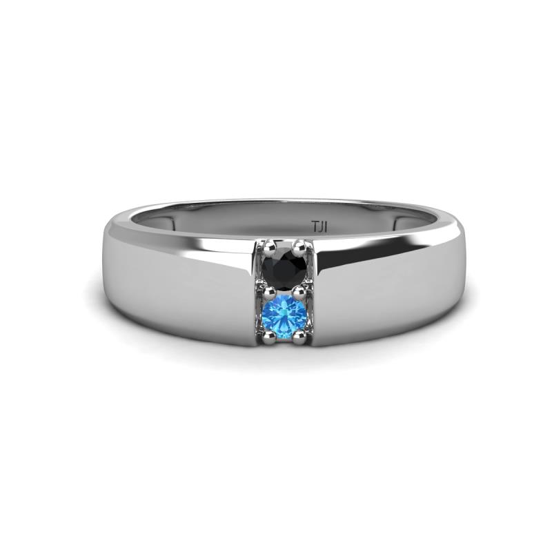 Ethan 3.00 mm Round Black Diamond and Blue Topaz 2 Stone Men Wedding Ring 
