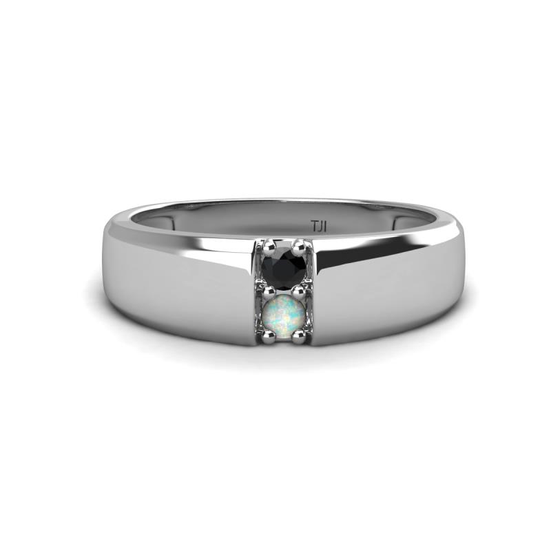 Ethan 3.00 mm Round Black Diamond and Opal 2 Stone Men Wedding Ring 