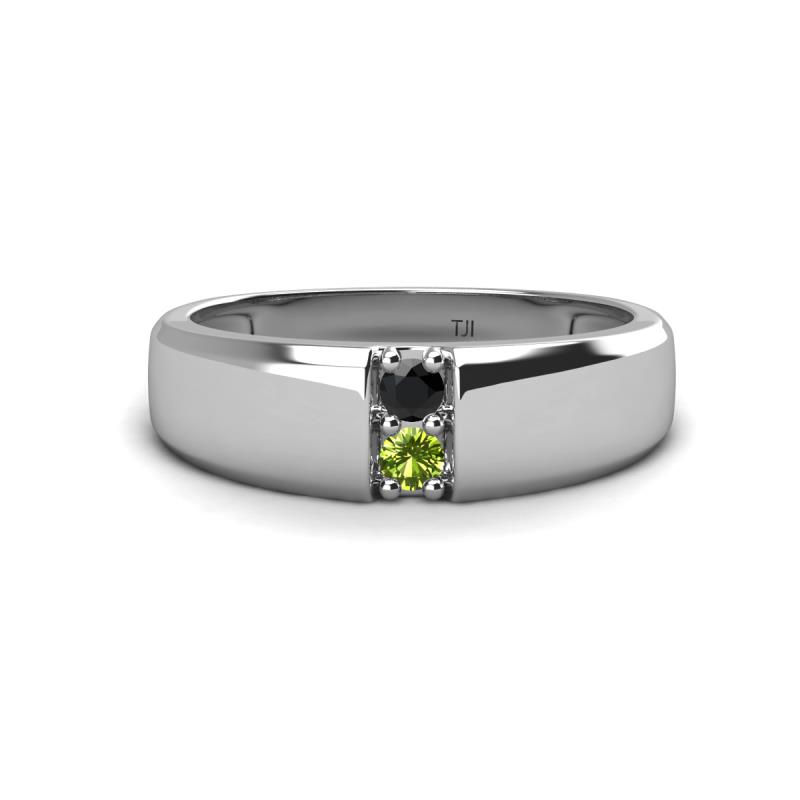 Ethan 3.00 mm Round Black Diamond and Peridot 2 Stone Men Wedding Ring 