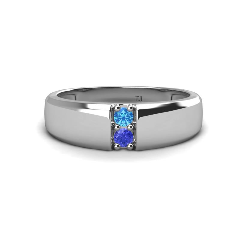 Ethan 3.00 mm Round Blue Topaz and Tanzanite 2 Stone Men Wedding Ring 