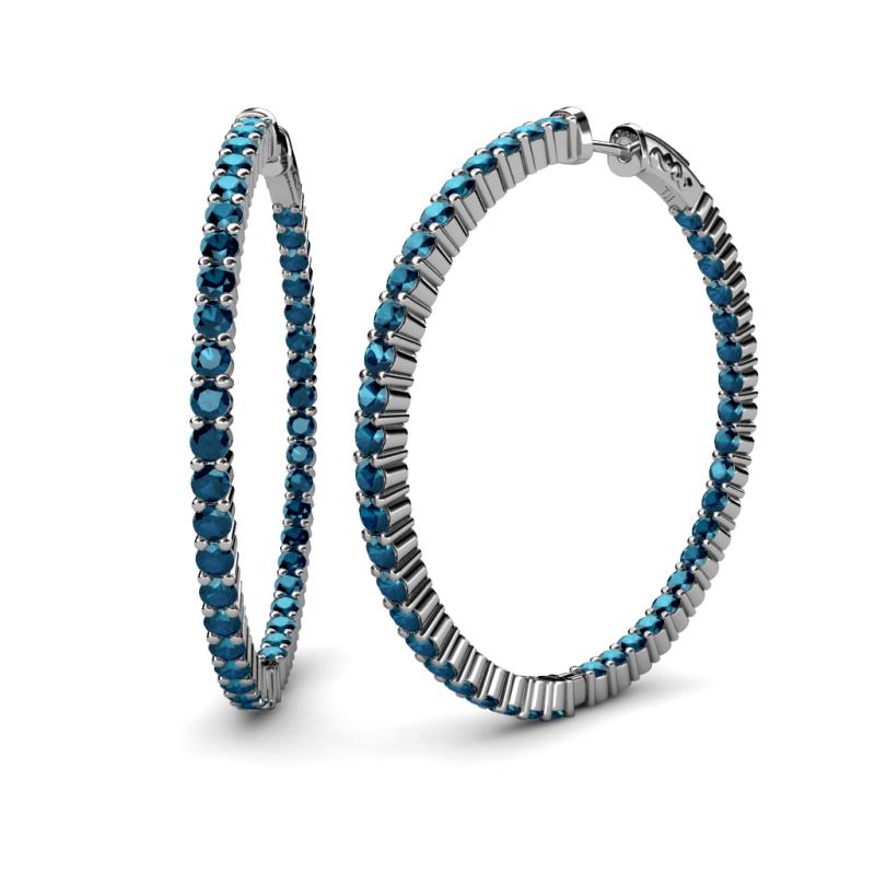 Carisa 6.02 ctw (2.70 mm) Inside Outside Round Blue Diamond Eternity Hoop Earrings 