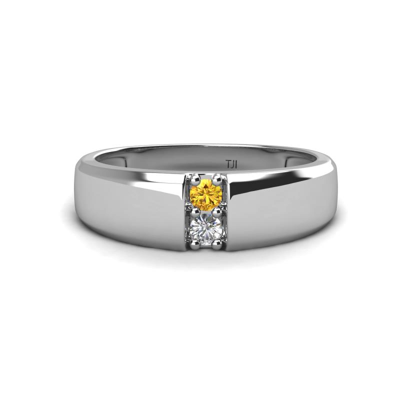 Ethan 3.00 mm Round Citrine and Lab Grown Diamond 2 Stone Men Wedding Ring 